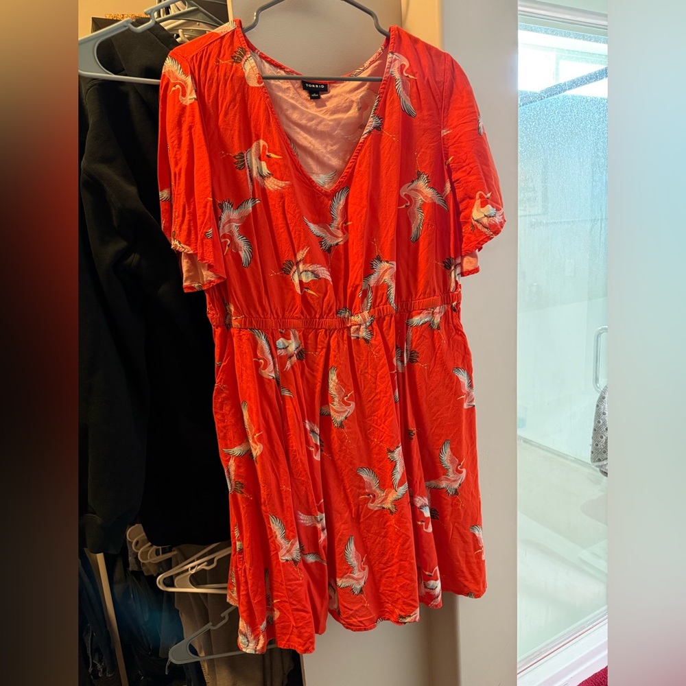 Red Bird Print Dress